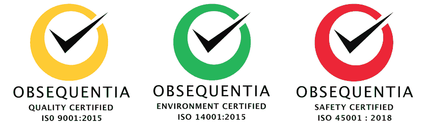 Obsequentia certified: ISO 9001:2015 quality, ISO 14001:2015 environment and ISO 45001:2018 safety management systems